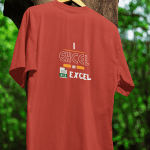 I Excel in Excel with White Font BRICK RED