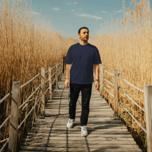 Solid Colour Men T Shirt Navy Blue