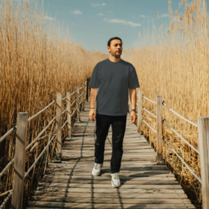 Solid Colour Men T Shirt Steel Grey